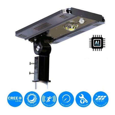 E E Systems Group eLEDing Solar Powered 10W 1600 LM AI Smart CREE 5000K LED Street Parking Lot Area Light EE810W-AI10